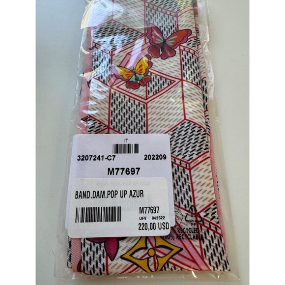 NEW! Louis Vuitton Azure Blue 100% Silk Damier Pop Up Print Bandeau Scarf M77697 - Picture 3 of 9